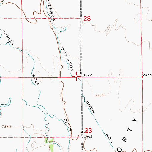 Topographic Map of Extension Dickinson Ditch, WY