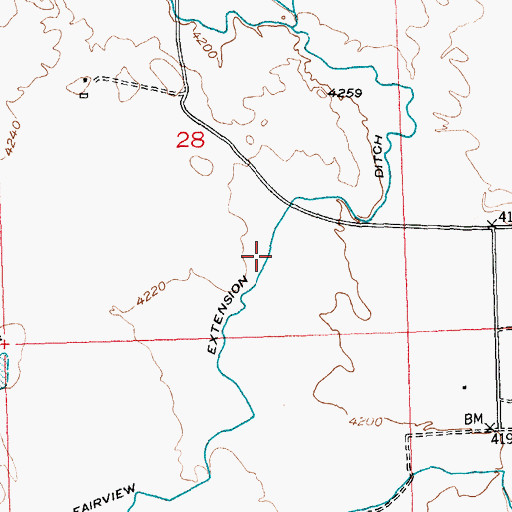 Topographic Map of Fairview Extension Ditch, WY