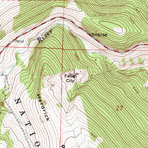 Topographic Map of Fallen City, WY