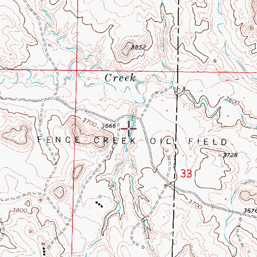 Topographic Map of Fence Creek Oil Field, WY