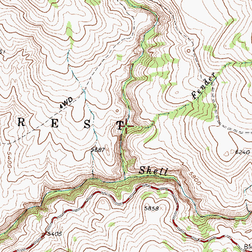 Topographic Map of Fender Creek, WY