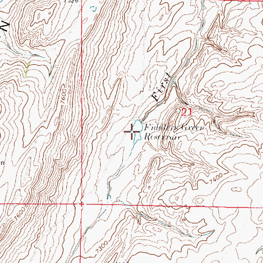 Topographic Map of Fiddlers Green Reservoir, WY