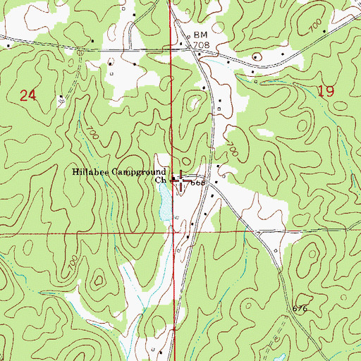 Topographic Map of Hillabee Campground Methodist Church, AL