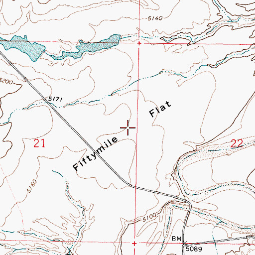 Topographic Map of Fiftymile Flat, WY