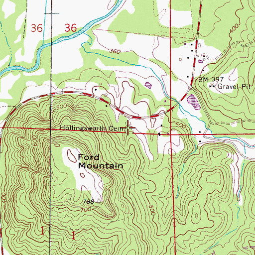 Topographic Map of Hollingsworth Cemetery, AL