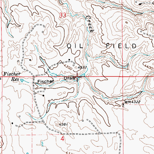 Topographic Map of Fischer Draw, WY
