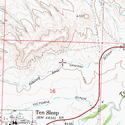 Topographic Map of Fiscus and Vanoni Ditch, WY