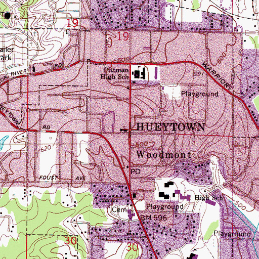 Topographic Map of Hueytown, AL