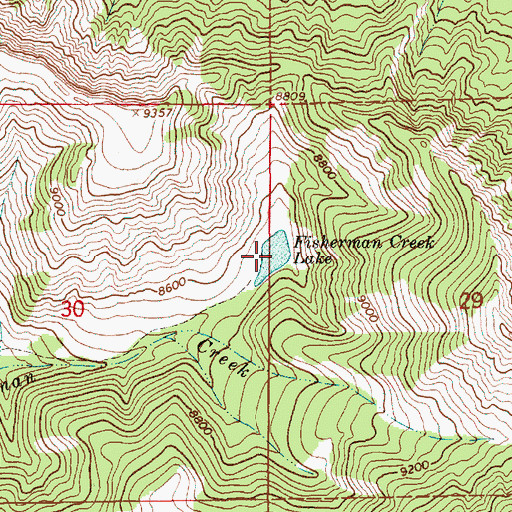 Topographic Map of Fisherman Creek Lake, WY