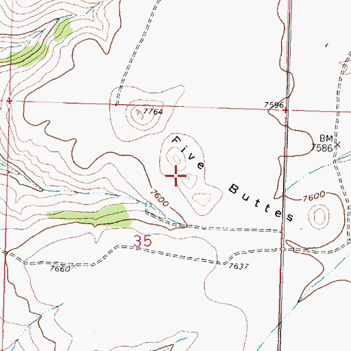 Topographic Map of Five Buttes, WY
