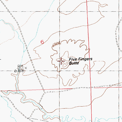 Topographic Map of Five Fingers Butte, WY