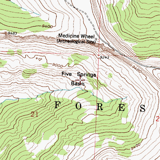 Topographic Map of Five Springs Basin, WY