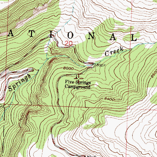 Topographic Map of Five Springs Campground, WY