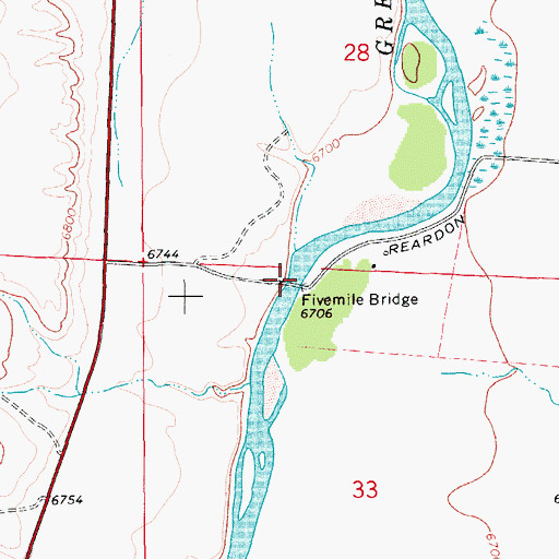 Topographic Map of Fivemile Bridge, WY