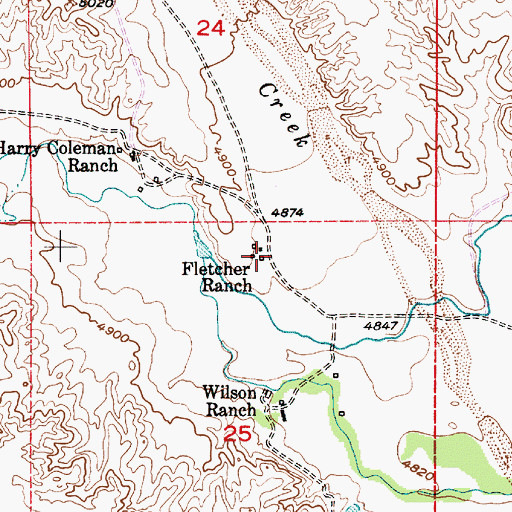 Topographic Map of Fletcher Ranch, WY