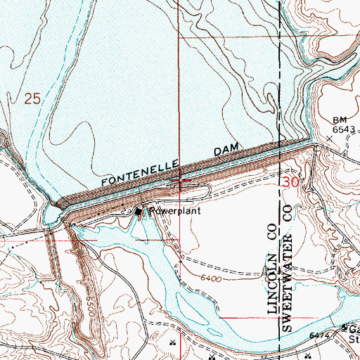 Topographic Map of Fontenelle Dam, WY