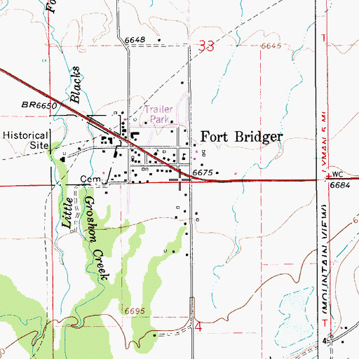 Topographic Map of Fort Bridger, WY