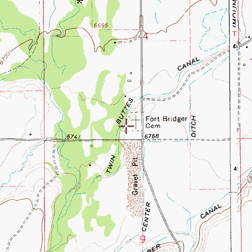 Topographic Map of Fort Bridger Cemetery, WY