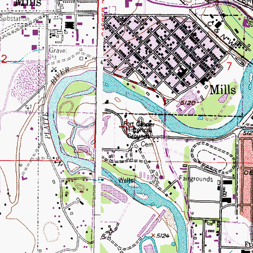 Topographic Map of Fort Casper Historical Grounds, WY