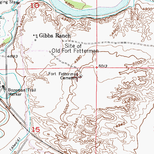 Topographic Map of Fort Fetterman Cemetery, WY