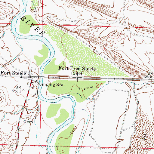 Topographic Map of Fort Fred Steele, WY