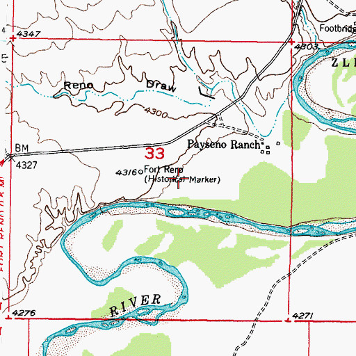 Topographic Map of Fort Reno, WY