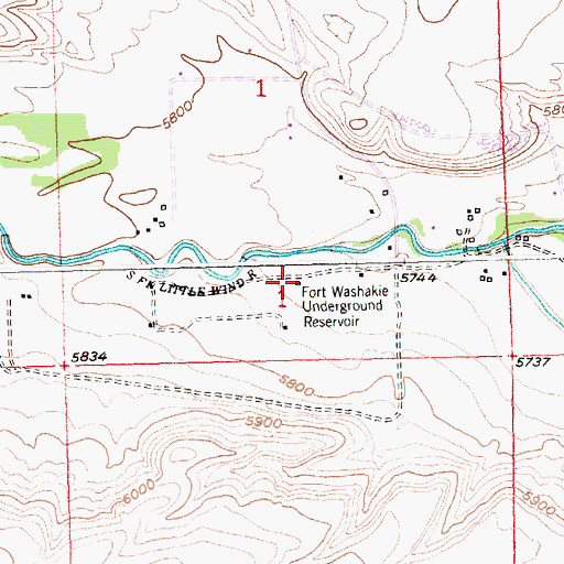 Topographic Map of Fort Washakie Underground Reservoir, WY