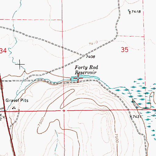 Topographic Map of Forty Rod Reservoir, WY