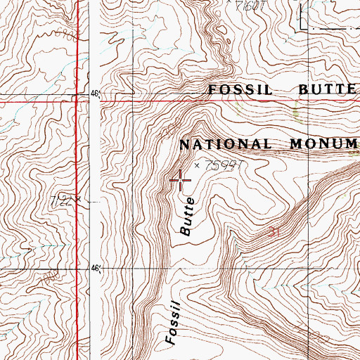 Topographic Map of Fossil Butte, WY