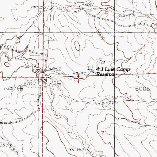 Topographic Map of Four-4 Line Camp Reservoir, WY