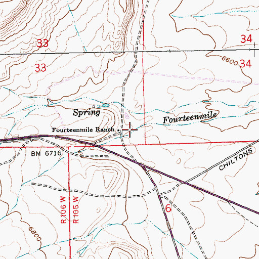 Topographic Map of Fourteenmile Ranch, WY