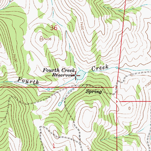 Topographic Map of Fourth Creek Reservoir, WY