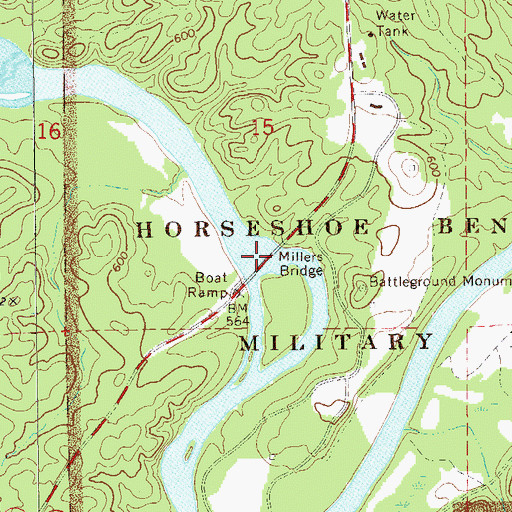 Topographic Map of Millers Bridge, AL