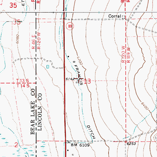Topographic Map of Francis Ditch, WY