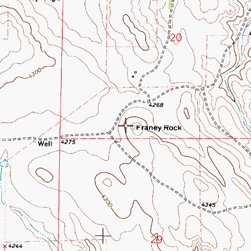 Topographic Map of Franey Rock, WY