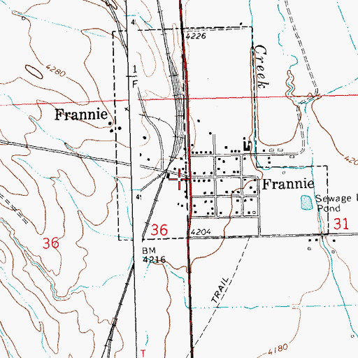 Topographic Map of Frannie, WY