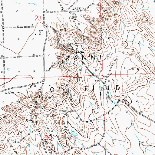 Topographic Map of Frannie Oil Field, WY