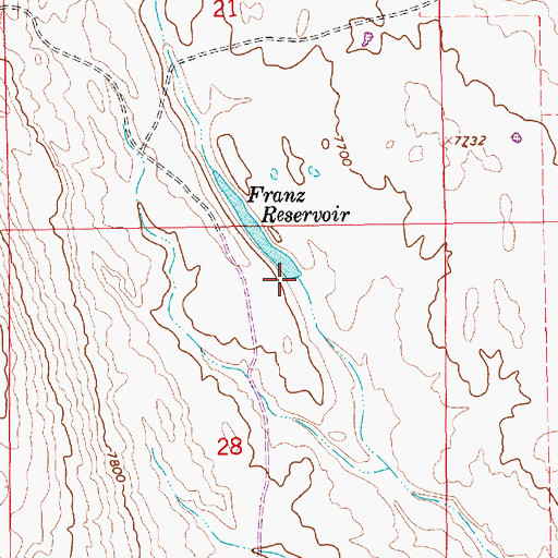 Topographic Map of Franz Reservoir, WY