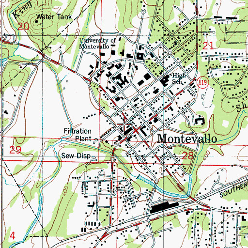 Topographic Map of Montevallo, AL