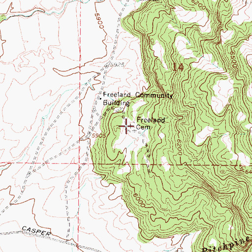 Topographic Map of Freeland Cemetery, WY