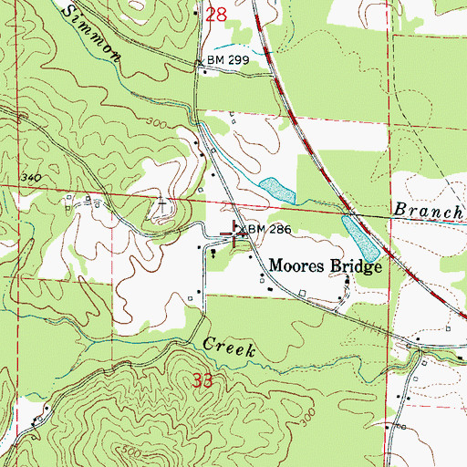Topographic Map of Moores Bridge, AL