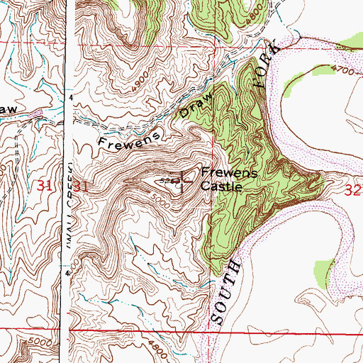Topographic Map of Frewens Castle, WY