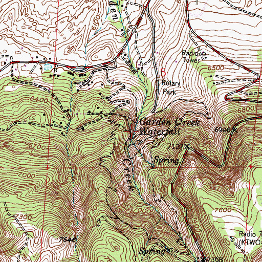 Topographic Map of Garden Creek Waterfall, WY