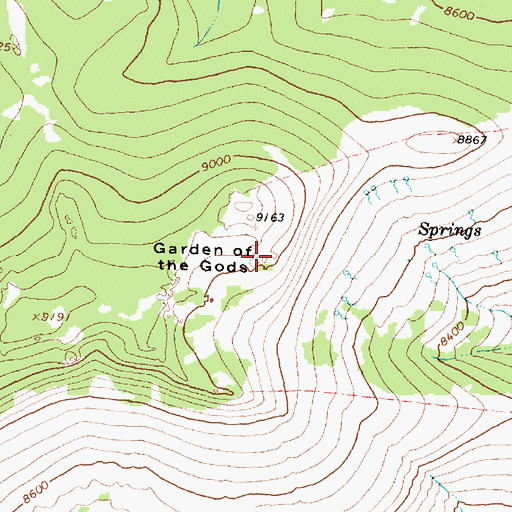 Topographic Map of Garden of the Gods, WY