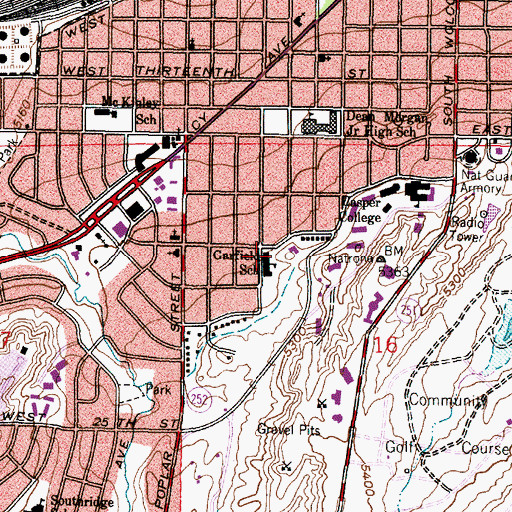 Topographic Map of Garfield School, WY