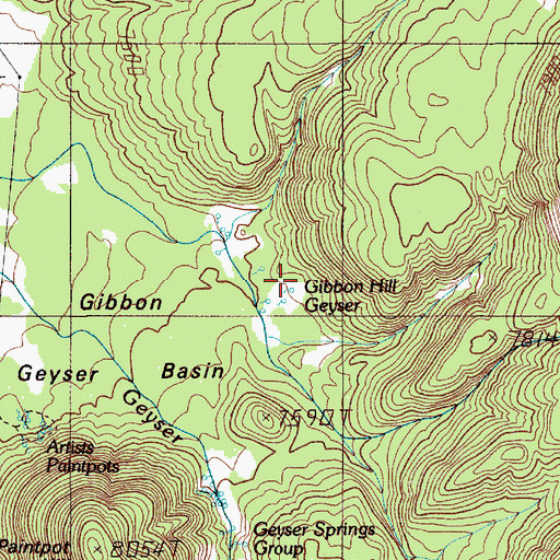 Topographic Map of Gibbon Hill Geyser, WY