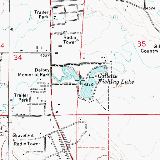 Topographic Map of Gillette Fishing Lake, WY