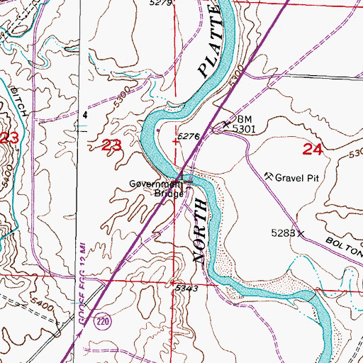 Topographic Map of Government Bridge, WY