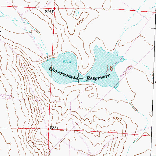 Topographic Map of Government Reservoir, WY