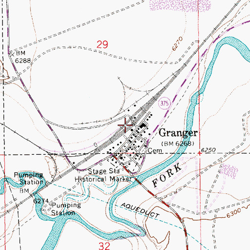 Topographic Map of Granger, WY